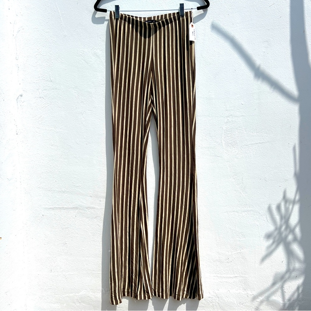 NEW Olive Green and Sand Striped Bellbottom Pants